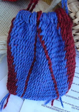 Blue and red wool sprang bag